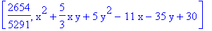 [2654/5291, x^2+5/3*x*y+5*y^2-11*x-35*y+30]